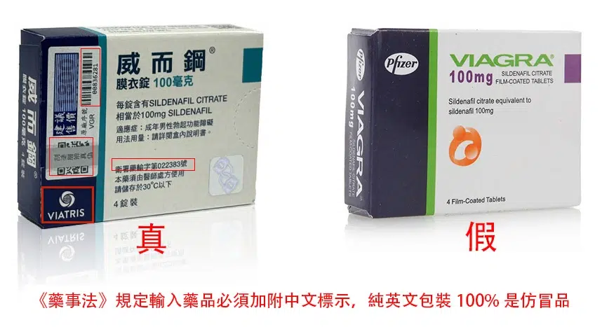 威而鋼包裝真假對比圖示